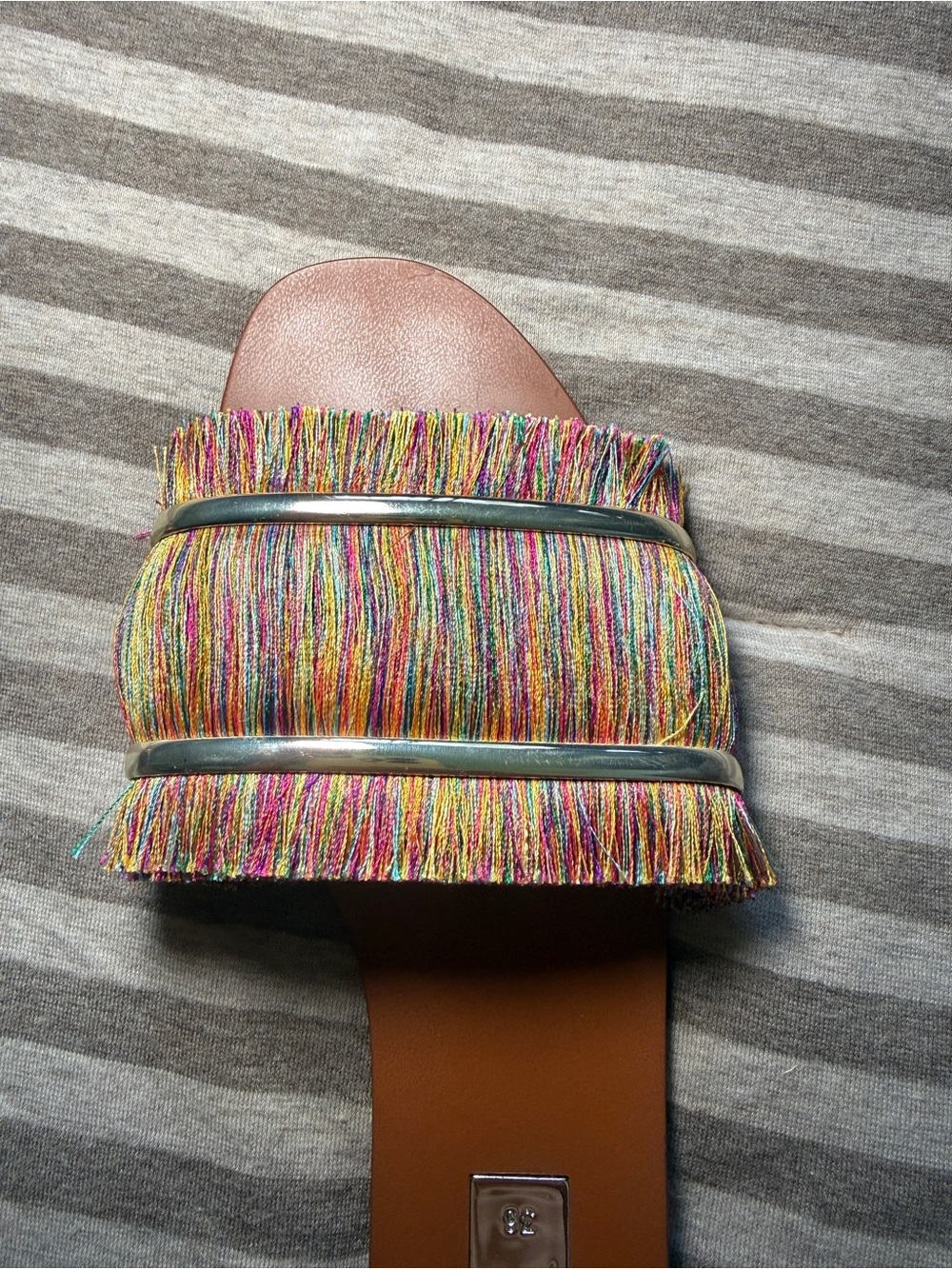 Zara Multicolor Fringe Slide Sandals Gold Trim EU 36 - Picture 3 of 5